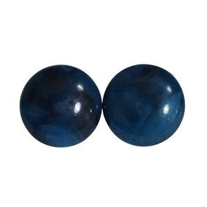 Vintage Blue Teal Marbled Round Stud Earrings Jewelry 1 inch